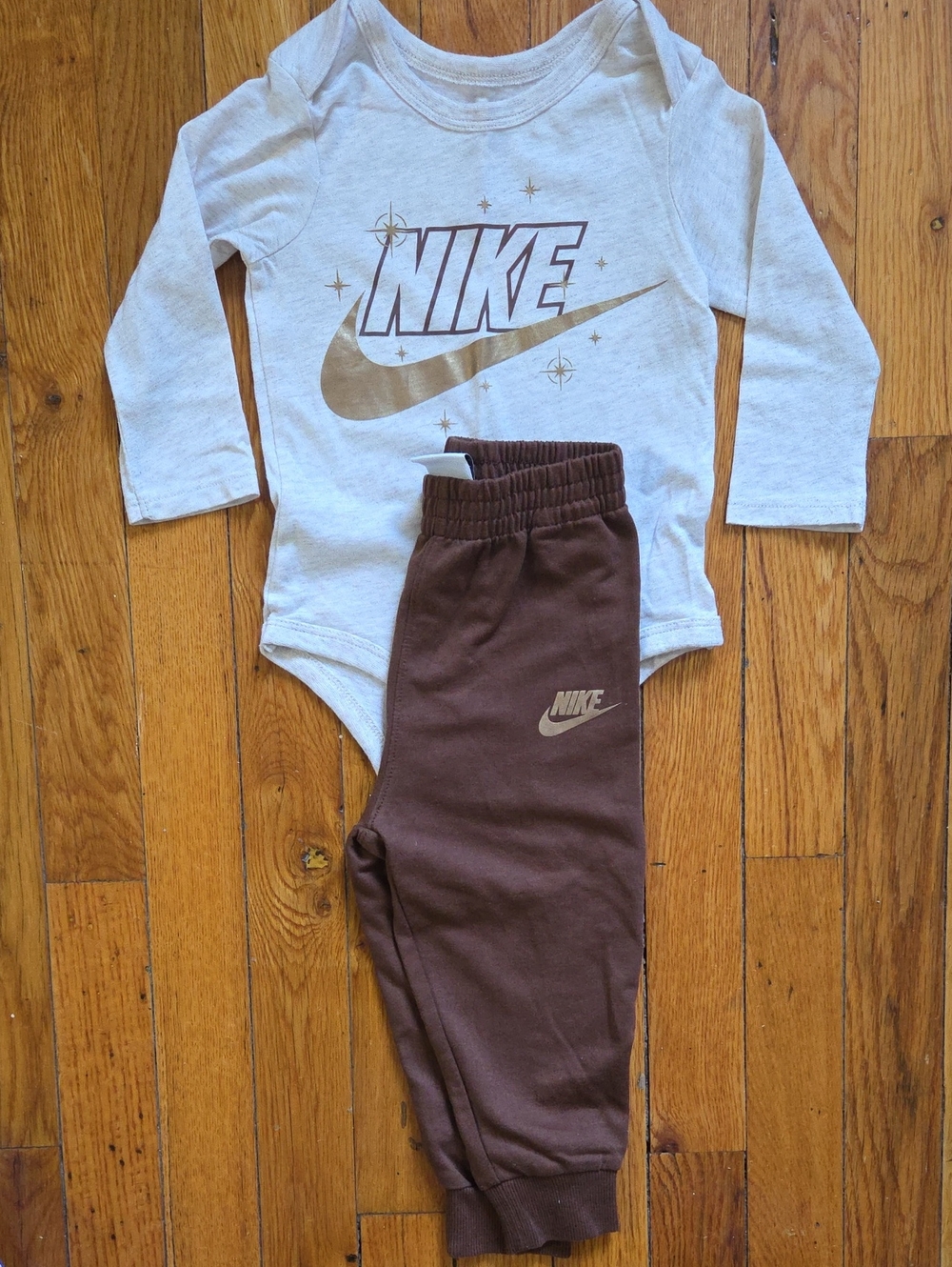 Nike Brown Jogger Pants with Cream Logo - Kids Matching Set - Picture 1 of 5